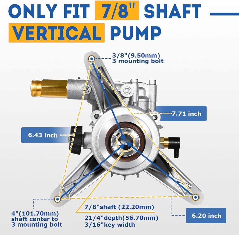 TOOLCY 7/8" Shaft Vertical Pressure Washer Pump - Rear Inlet/Outlet Max 3100 PSI @ 2.5 GPM OEM & Power Washer Pump for Gas Washer, More Replacement for Simpson, Ryobi, Honda etc - Image 2